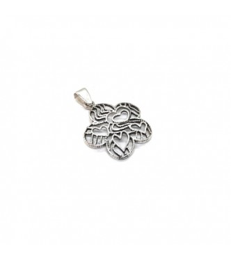 PE001569 Genuine Sterling Silver Pendant Flower With Hearts Solid Hallmarked 925 Handmade